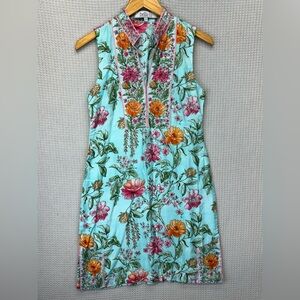 Bella Tu Block Floral Print Midi Bohemian Dress V-Neck XSmall Coastal Resort